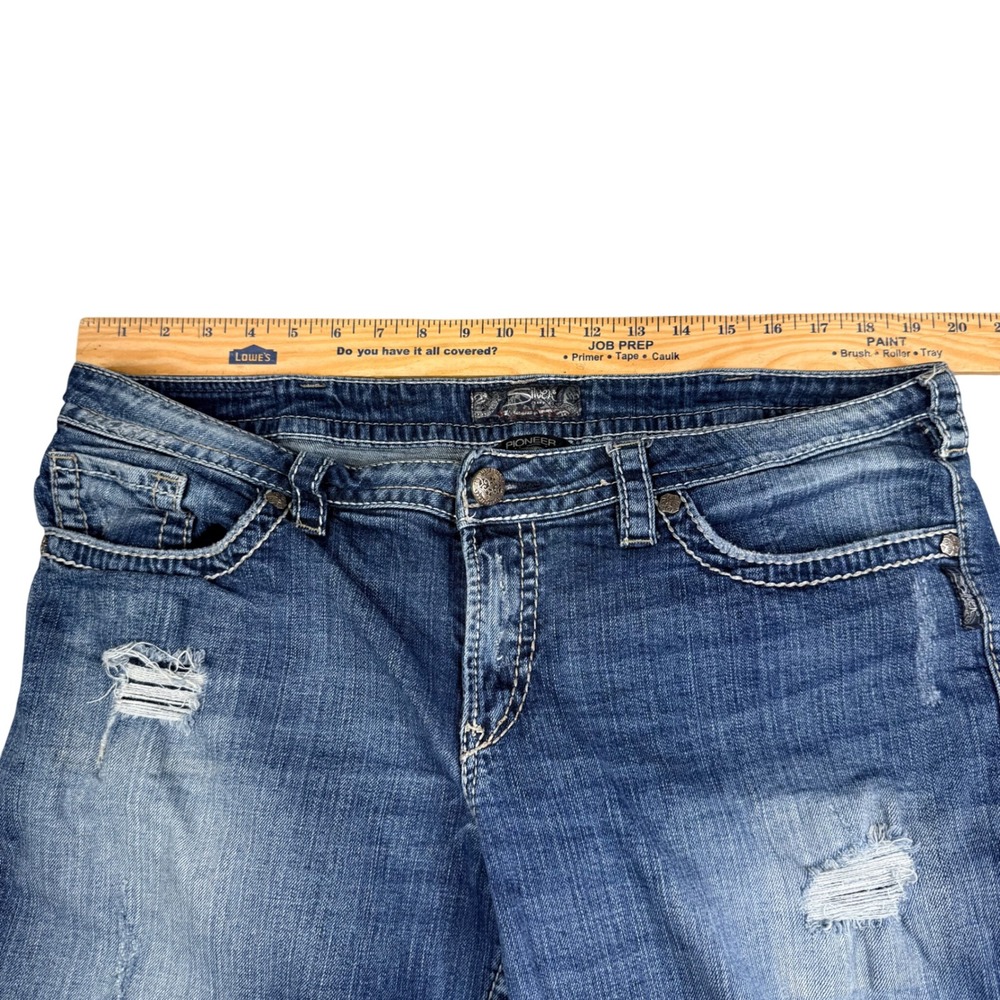 Silver Jeans Co Pioneer Distressed Bootcut Jeans Blue W1579SJ8398 Womens 18 L33 - Picture 6 of 13